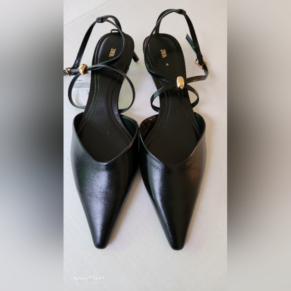 ZARA STRAPPY LEATHER KITTEN HEEL SHOES SIZE 9 - Picture 9 of 10